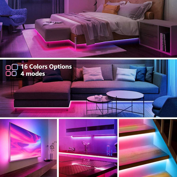 5M LED-stripe, TASMOR Multicolor Musikk RGB LED-stripe med Fjernkontroll