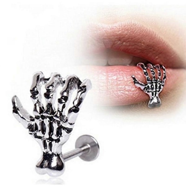 Skelett handben piercing rostfritt stål tagg smycken Retro svärtad hand som griper tag i läpp-nagel