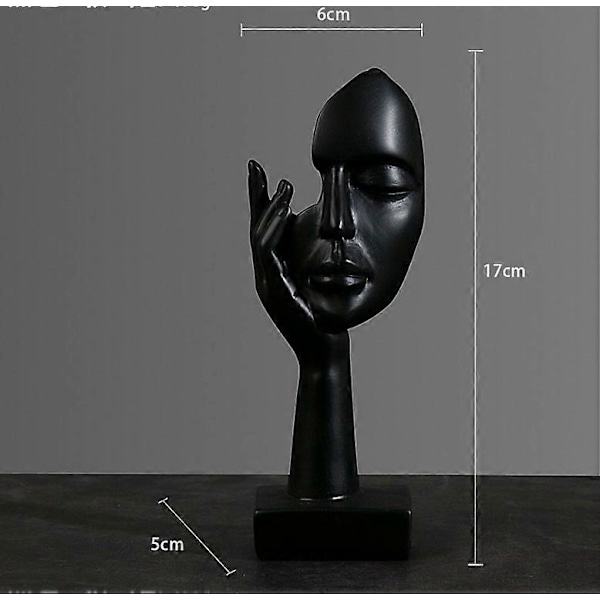 Simpel Kreativ Kvinde Ansigt Kunst Statue Tænker Dame Skulptur Abstrakt Karakter Håndværk Ornament til Sort, 17*6*5cm