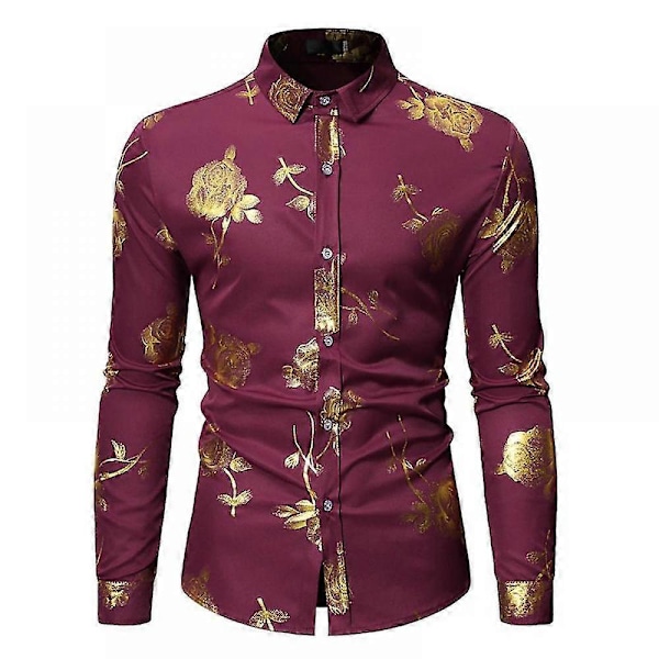 Langærmet skjorte med rosenfolie til mænd - 2XL