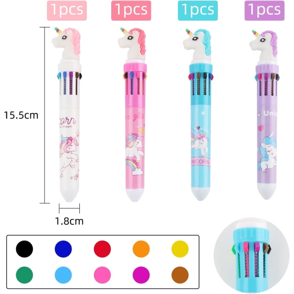 /#/Flerfarget Retractable Ballpoint Penner - Unicorn, 10 Farger 0.5mm /#/