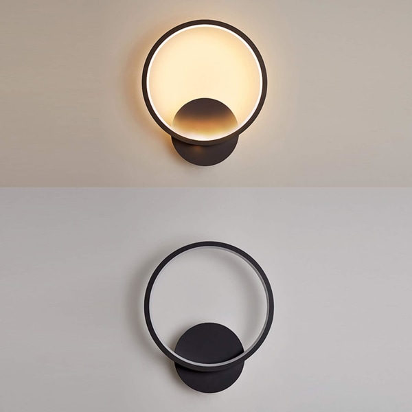 *Vägglampa LED inomhus 14W Rund Vägglampa Svart Varmvit 3000K*