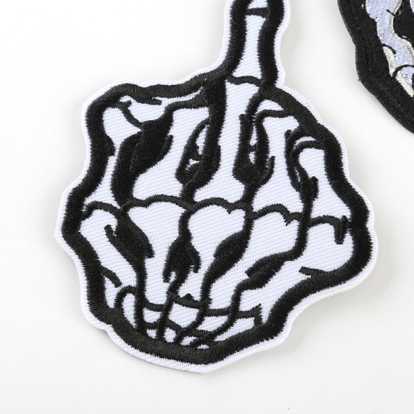 /#/5PCS Skull Middle Finger Skeleton Ghost Broderad Patch Stryk på Sy på Patch Punk rock rebellion indomitable/#/