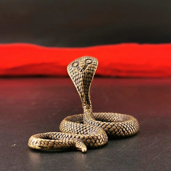 Antik Mässing Cobra Orm Staty Miniatyr Koppar Cobra Hem Skrivbord