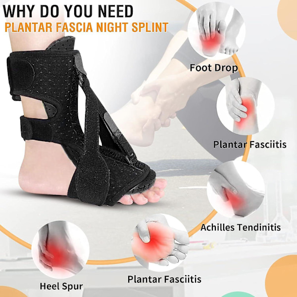 Fod drop korrektion plantar fascia inflammation fodstøtte skinne ankel fiksering nat skinne fodstøtte beskyttelsesudstyr, sort1pak