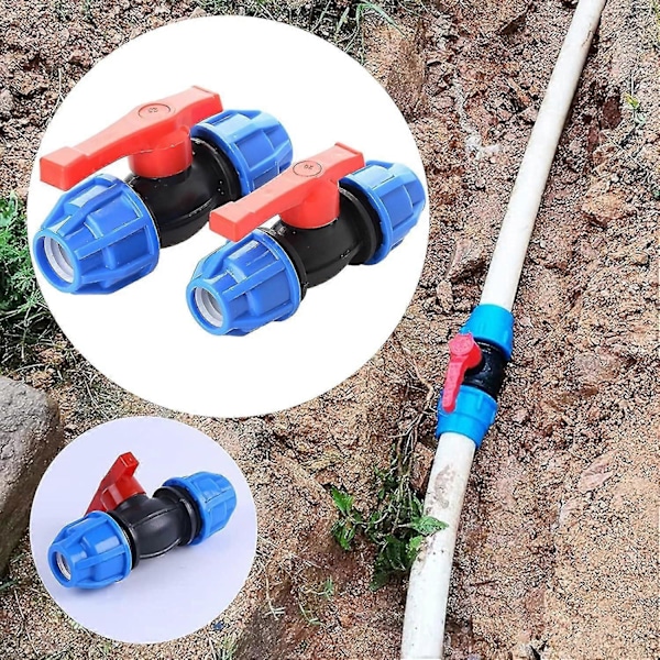 2 Delar PE Kulventil PE Koppling Skruvkoppling Vattenrörskoppling 20mm PE Rör 25mm Adapterkopplingar för Vattenrör, Bevattningssystem, Installation