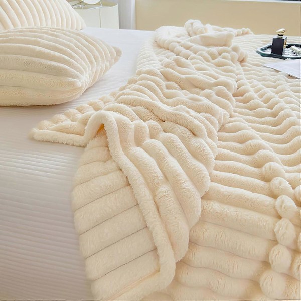 Hyggeligt Tæppe, Varmt og Blødt Sengetæppe/Sofa Tæppe til Mor, Kone og Kæreste, 100cmx150cm, Beige
