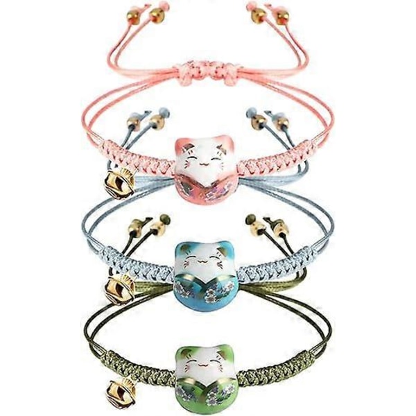 3-pak Kat Lykkekat Armbånd Sødt Lykkekat Keramisk Perlearmbånd Feng Shui Lykkearmbånd Japansk Lykkearmbånd med Klokke