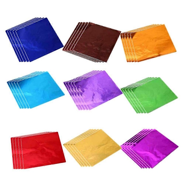 900 st Färgglatt Aluminiumfoliepapper Te Förpackningspapper Present Matförpackningspapper för Förpackning av Choklad (100 st per Förpackning, Blank Yta Blandade Färger)
