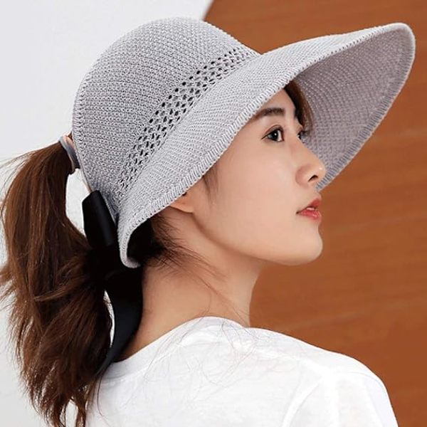 Hatt med stråskjerm for kvinner, solhatt, strandhatt, skjermer, pannebånd, hatt G