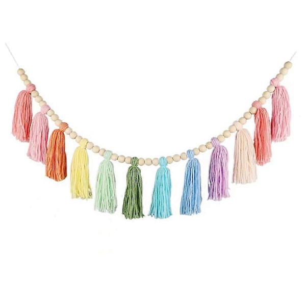 Bomull Tofs Girlang Pastell Banner, Färgglad Party Bakgrund Dekorativa Väggbonader Llama Dekorationer, Flickor Boho Heminredning Gåva (Ljus)