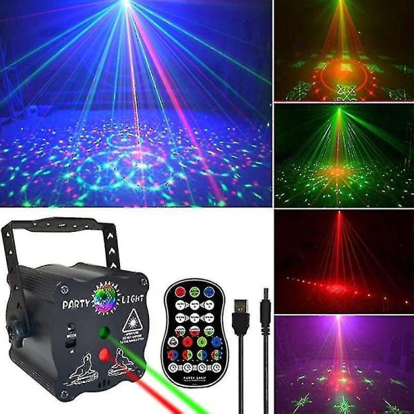 USB Laser Ljus Scen Fest Ljus Ljudkontroll Projektor Fjärrkontroll Julklapp Karaoke Ktv