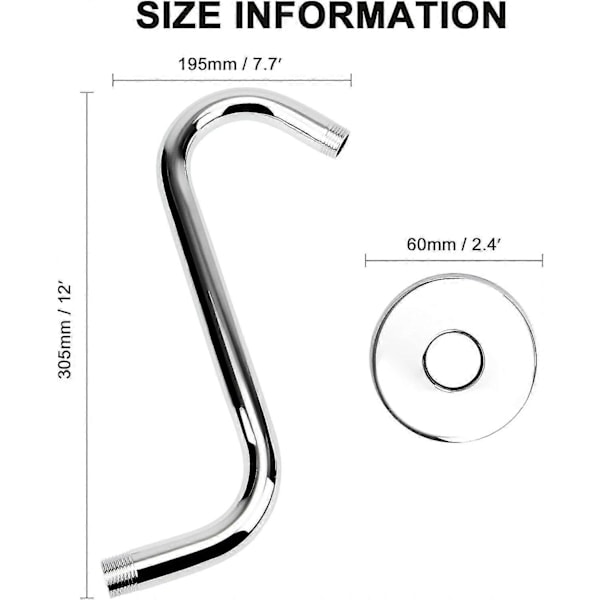 S-formet Stigerør for Dusjhode - Forlengerarm for Dusjhode med Flens, 30 cm (krom)