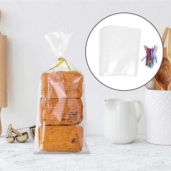 100 Set Lufttäta Brödpåsar Kilformade Polyeten Förvaringspåsar Brödförpackningspåsar