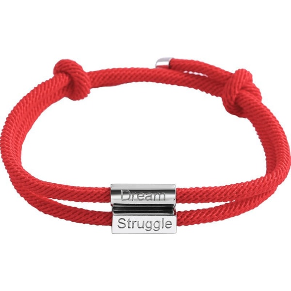 #Flätat armband, "Struggle Dream", justerbart, rött#