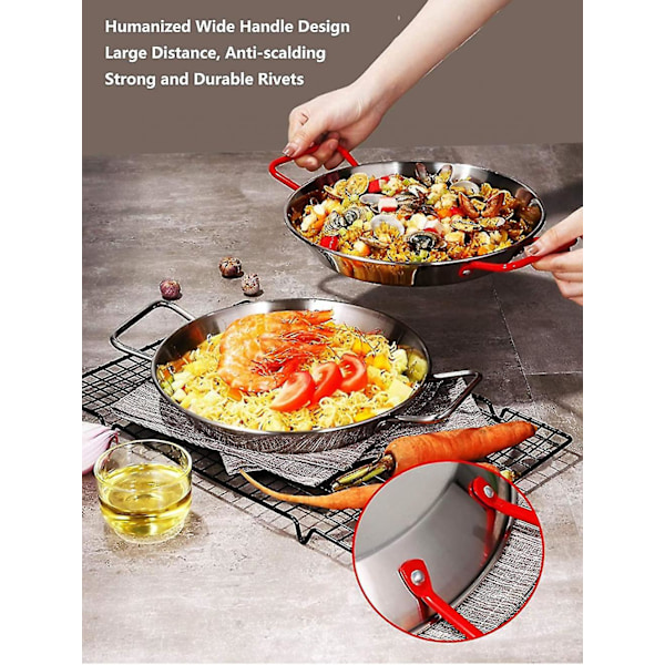 Non-stick Paellapande i rustfrit stål, paellafad 32 cm