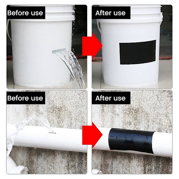 Vattentät Reparationstejp, 10cm x 1.5m Läckagesäker Reparationstejp för Rör, Pool, Hink, Ej Stretch (Svart)