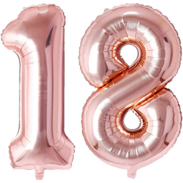 86cm Födelsedagsballon Nummer 18 / 81 Roséguld, Ballon Ålder 18 J