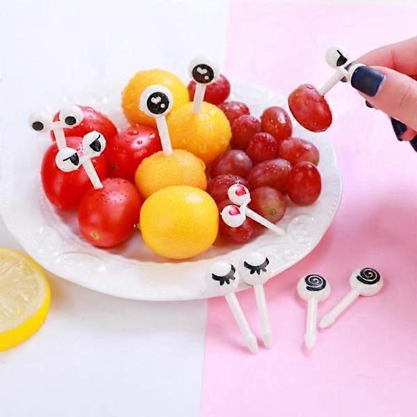 Børne Tegnefilm Frugtgaffel Sæt 10 Stykker/Sæt Mini Spyd Sød Tegnefilm Øjne Kawaii Madpakke Bento Boks Mad Frugt Pinde Gaffel Pinde