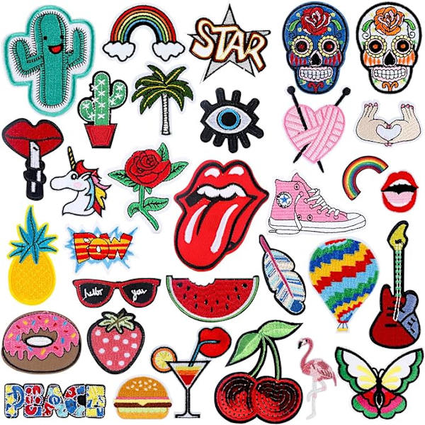 #32 stk. Patch Stickers - Smukke Nummerbroderede Papirvarer til T-shirts, Jeans, Vaskesække osv.