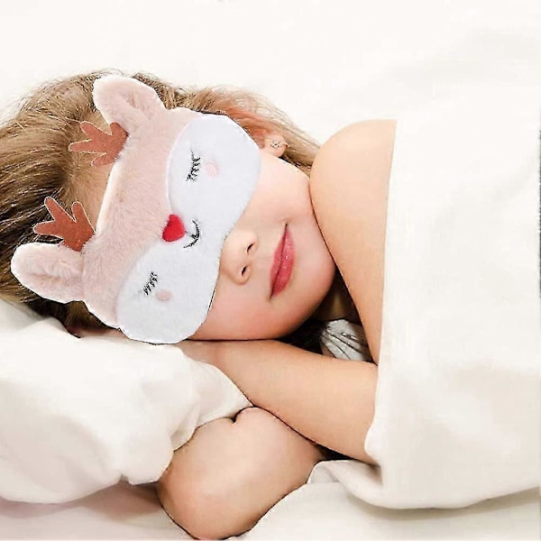 2-pack Söta Djur Sovmask för Flickor Söt Tecknad Räv Älg Mjuk Plysch Ögonbindel Sovmasker Ögonskydd för Kvinnor Flickor Resor Tupplur Nattsömn