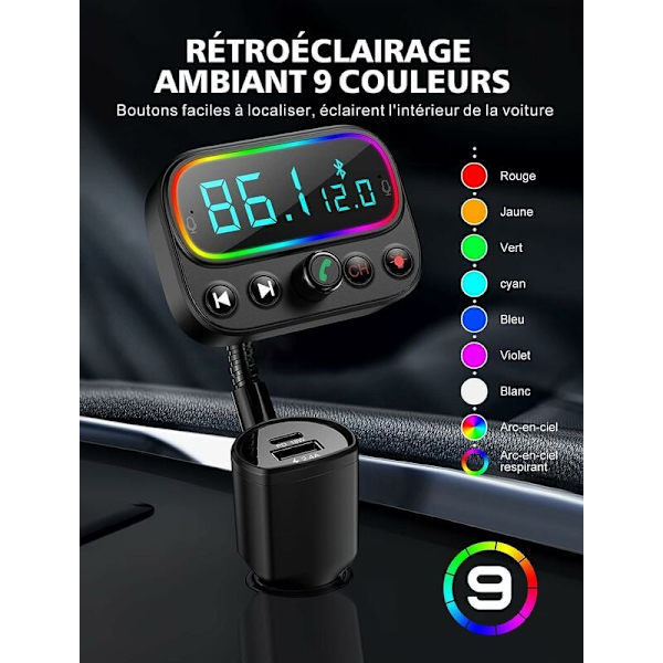 #Bil Bluetooth, Snabb USB C 18W Bluetooth 5.0 FM-sändare med 9#
