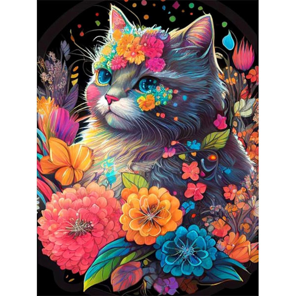 30x40cm, 5D diamantmålning katt strass broderi canvas