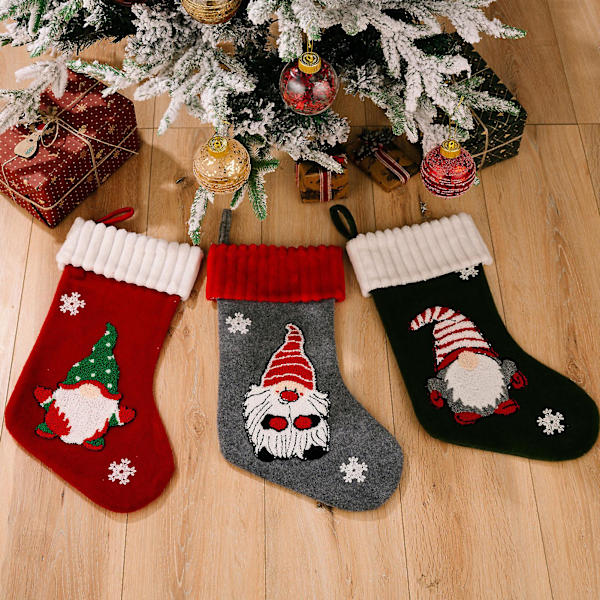 Farfi Julstrumpa Lång Hatt Ansiktslös Tomte Kontrastfärg Stor Storlek Scenlayout Bedårande Hängande Julgran Barn Presentpåse Hänge För Party Grå