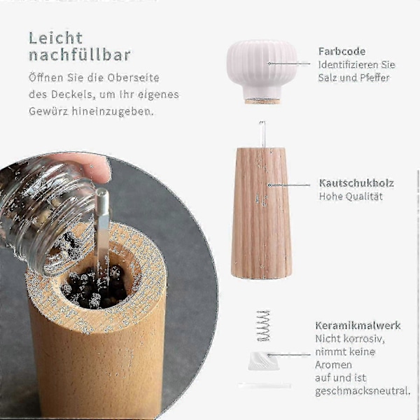 Træ- og Keramisk Salt- og Peberkværn - Peberbøsseformet Krydderikværn med Justerbar Kværn Xixi