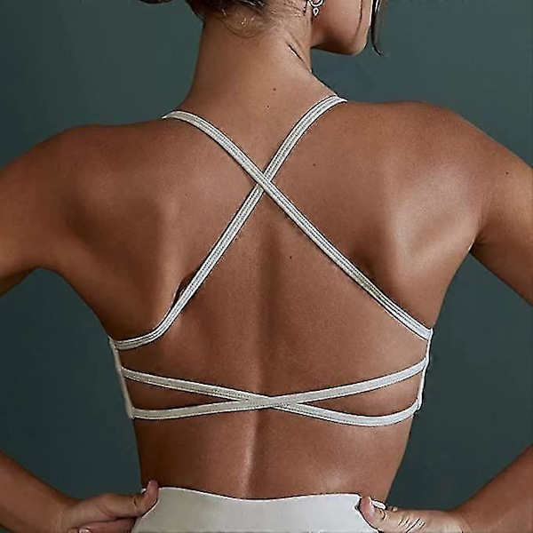 Rygglös Sport-BH, Sexig Push Up Sport-BH, Korsrygg Bustier, Vadderad Damtopp, Gymtopp Utan Bygel