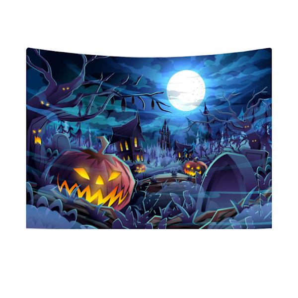 Gobeliner Halloween Oransje Gresskar Fullmåne Spøkelseslott Skisse
