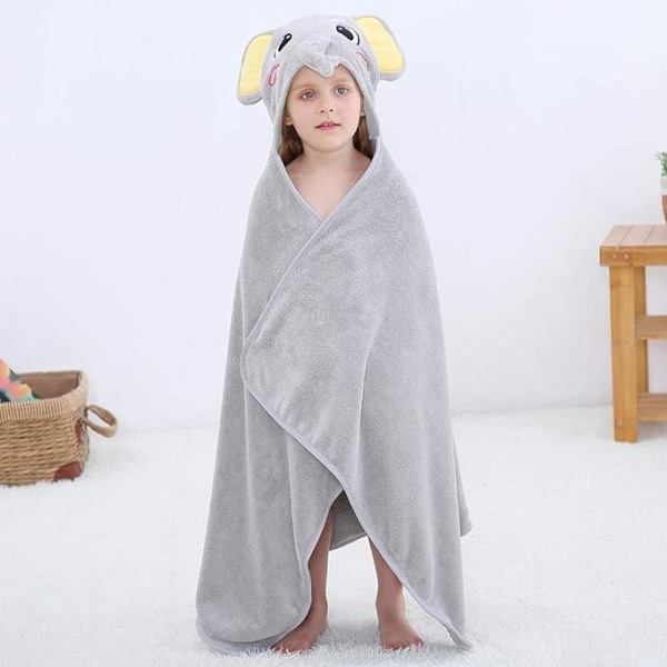 Badhandduk med huva för baby (grå elefant 70*120cm) söt djursäng