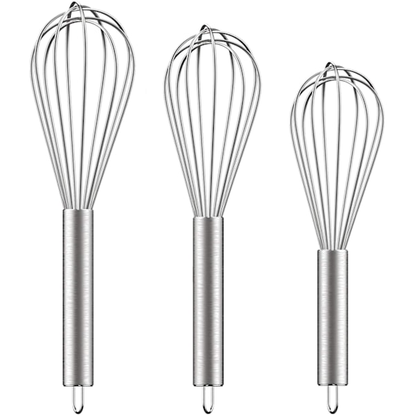 /#/Pieces Rustfrit Stål Piskeris 8\"+10\"+12\", Metal Piskeris Sæt Wisk Ki/#/