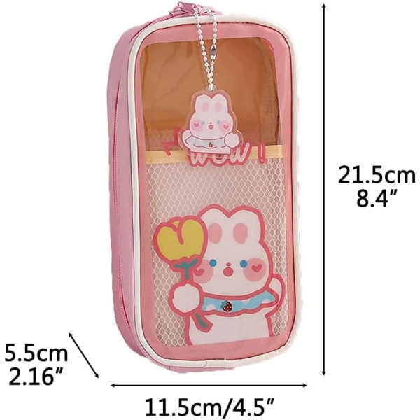 Pink Flower Rabbit Kawaii Penalhus med stor kapacitet, gennemsigtig