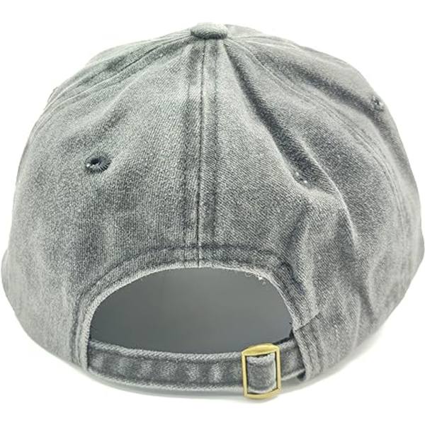 （svart）Shark Broderad Bomullskeps med Tvättad Distressed D