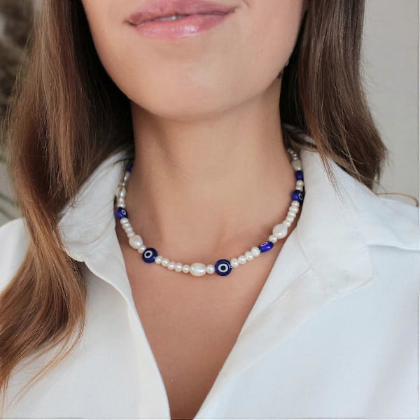 Fargerikt Perlekjede Choker Halskjede for Kvinner Ferskvannsperle Choker