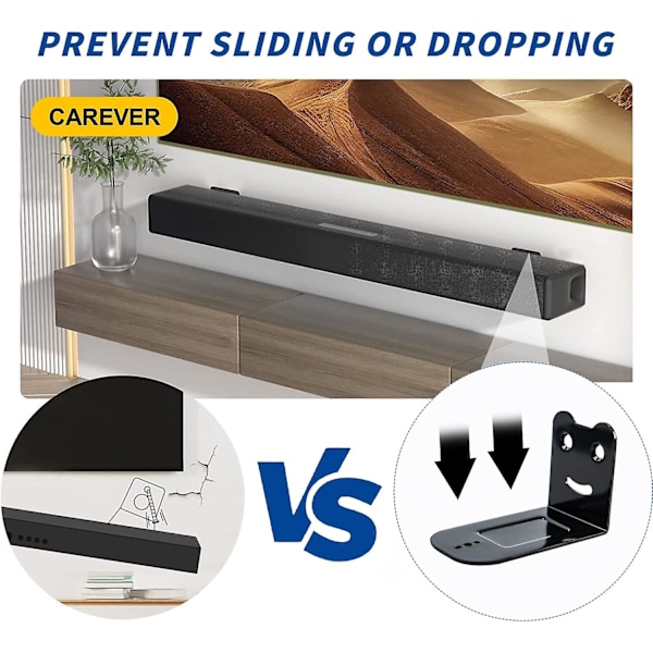 Soundbar Väggfäste med Halkfri & Vibrationsdämpande Matta, Universellt Väggfäste för Högtalare, Maximal Belastning 15 kg (Svart)