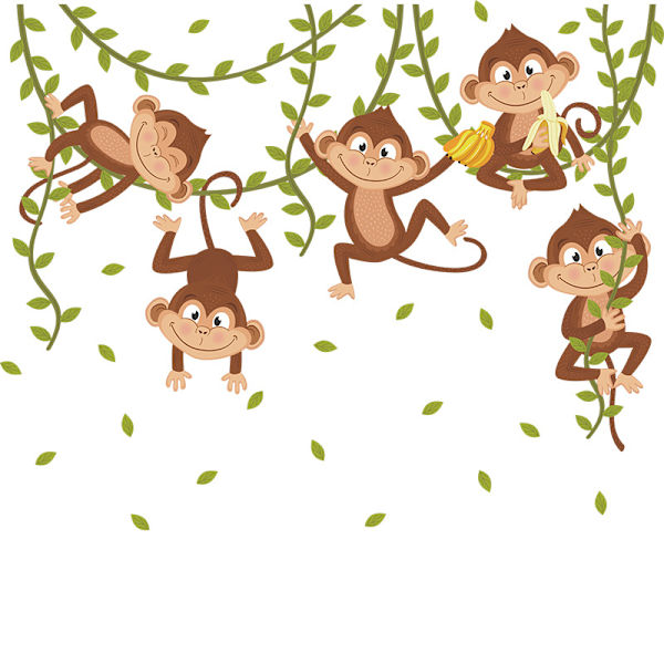 Eläinten seinätarra Jungle Monkeys seinätarra Apinat köynnöksessä