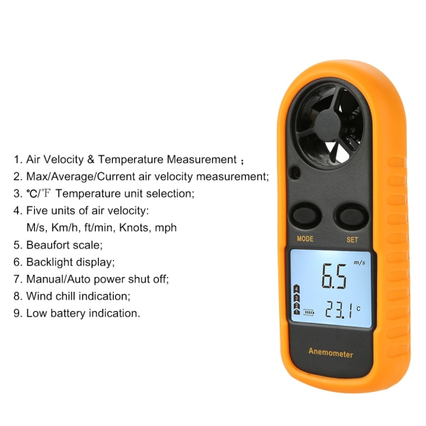 LCD Digital Anemometer Vindhastighetsmätare Luftflödeshastighetsmätare