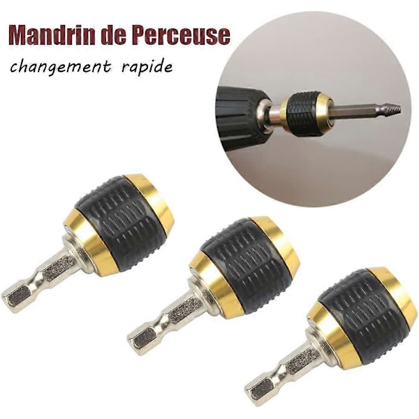 3 stk. 1/4\" Hex Shank Universal Udtrækkelig Borepatron Adapter Bor Bit Holder Hurtig Skift Koblingsstik Bor Tilbehør