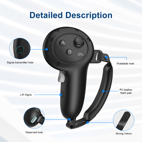 Silikon Grepp (Grå) för Meta Quest 3 Controller med Justerbar Rem