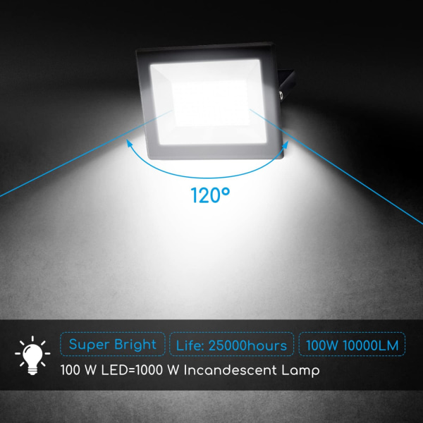 Utomhus LED strålkastare 100W, 10000lm Cool White 6400K Outdoor LE