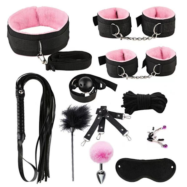 Bondage-set i rosa plyschläder för vuxna
