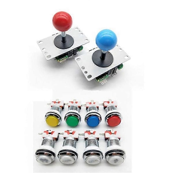 Arcade DIY Kit Del 2X 8-veis joystick + 16X LED-belyste trykknapper + 2 spillere + Mynt for 3B-modell