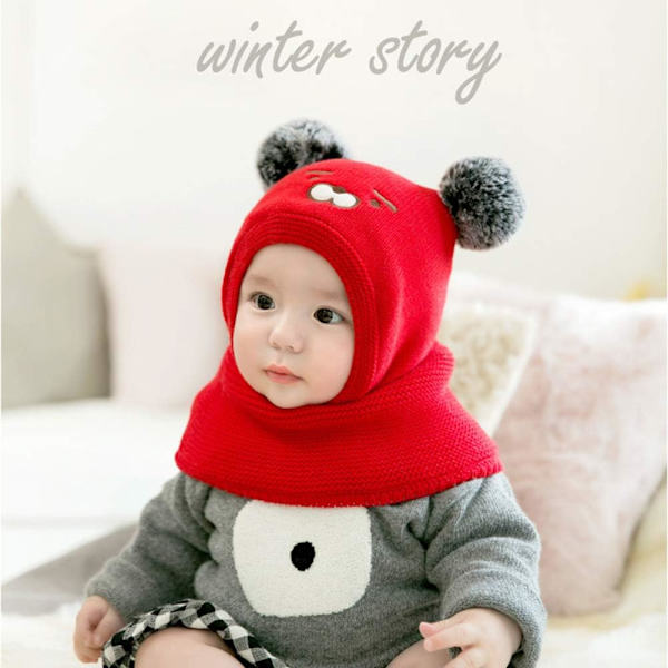 Beanie- och Halsduksset Varm Baby Barn Vinter Stickad Hatt Huva Öronlapp