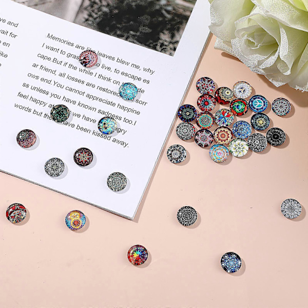 100 st Tryckta Mosaikplattor Glas Cabochons Platt Baksida Halvrunda Kulor Kupolplattor för Hantverksprojekt DIY-tillbehör
