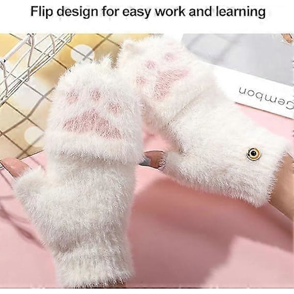 Vinter Flip Strikkehansker for Kvinner, Fingerløse Hansker, Vinterhansker for Kvinner, Vinter Halvfinger Votter, Varme Hansker, Vinter Strikkede Hansker, Jenter Kvinner