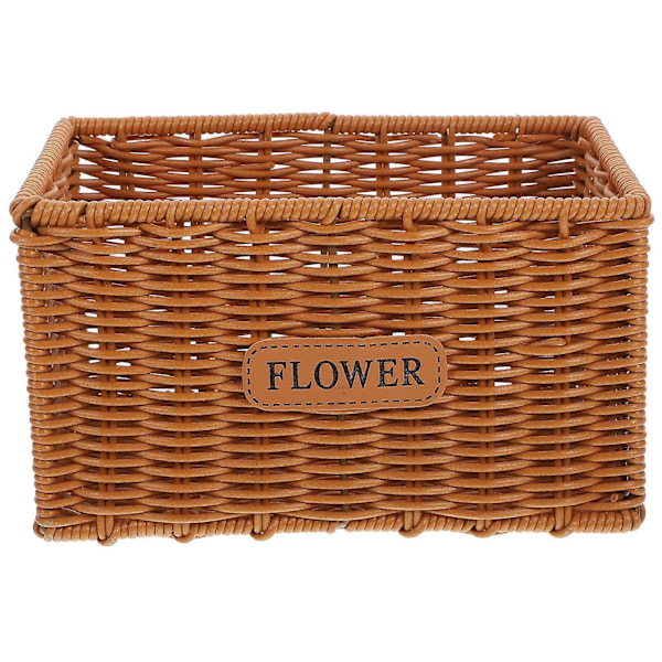 Imitert Rattan Vevd Blomsterkurv Rustikk Oppbevaring Vevd Kurv Rektangulær Blomsterkurv Dekor