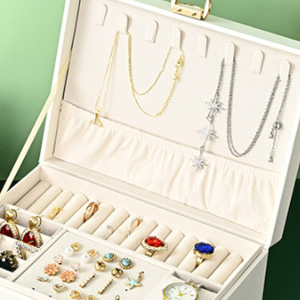/#/1PC Diamant treskikts låda smyckeskrin, vit smyckeskrin/#/