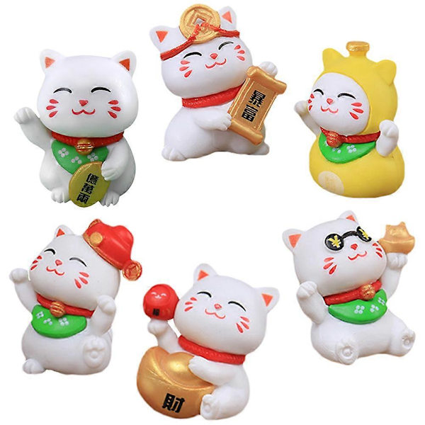 6 stk. Kattefigur Mikro Landskapsdekorasjon Kattungefigur Mini Resin Hagepynt
